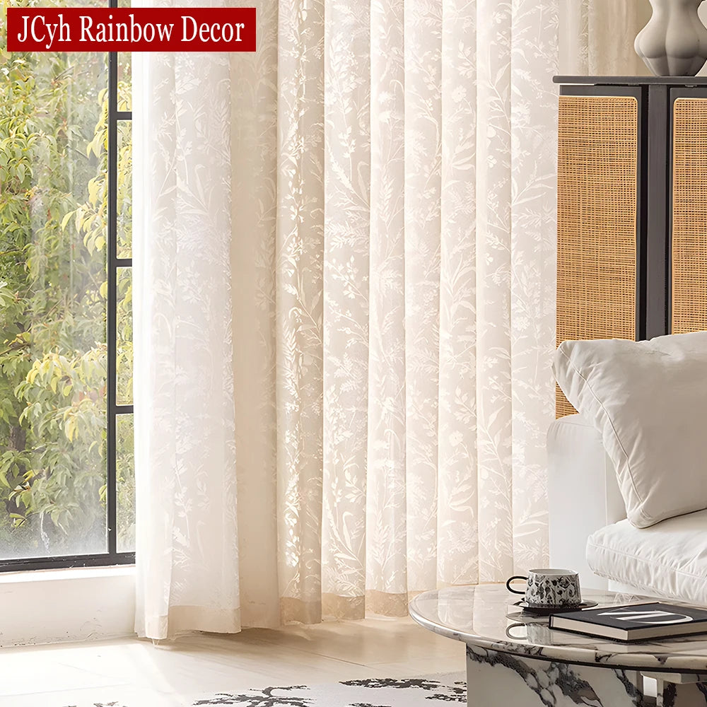 Voilage tulle brodé floral moderne pour salon chambre - vue 5 sur 8