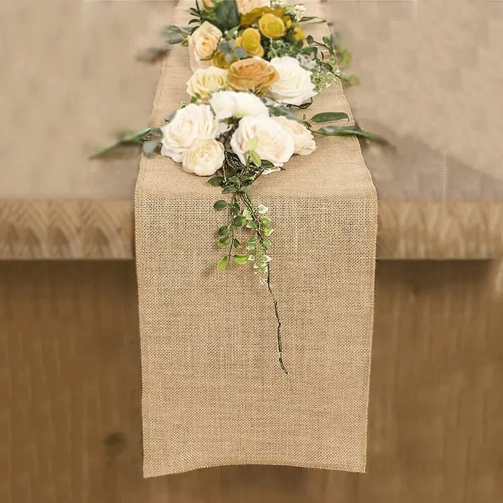 Chemin de table rustique jute et lin tissé - vue 4 sur 7