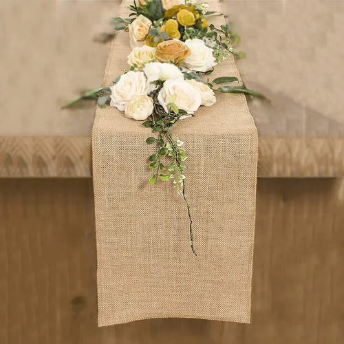 Chemin de table rustique jute et lin tissé - vue 5 sur 7