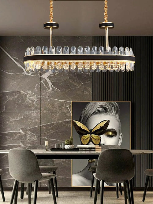 lustre en cuir led cristal luxueux rond suspendu moderne - vue 6 sur 24