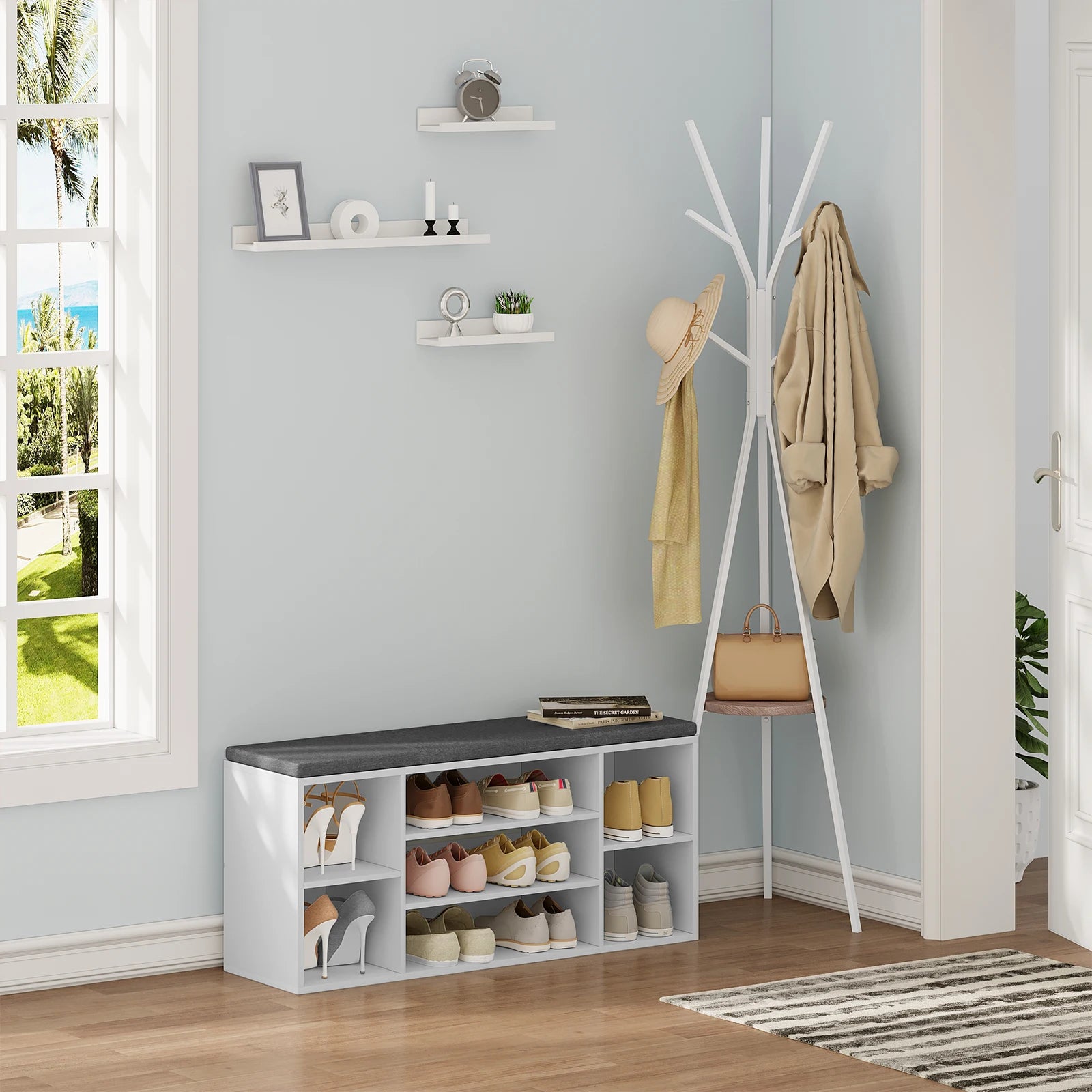 banc de rangement à chaussures avec coussin et compartiments pratiques - vue 6 sur 6