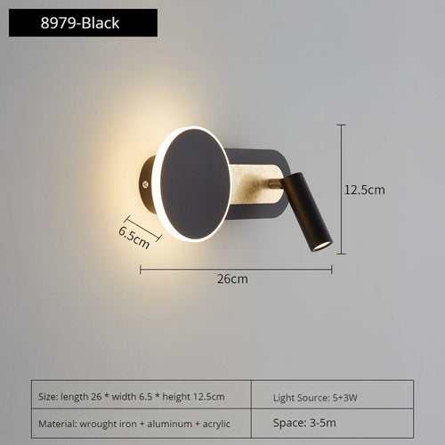 applique murale led nordique moderne rotative 350° avec interrupteur