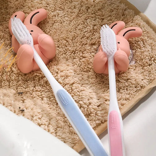 porte-brosse à dents lapin en silicone avec ventouse et crochet rangement - vue 6 sur 8