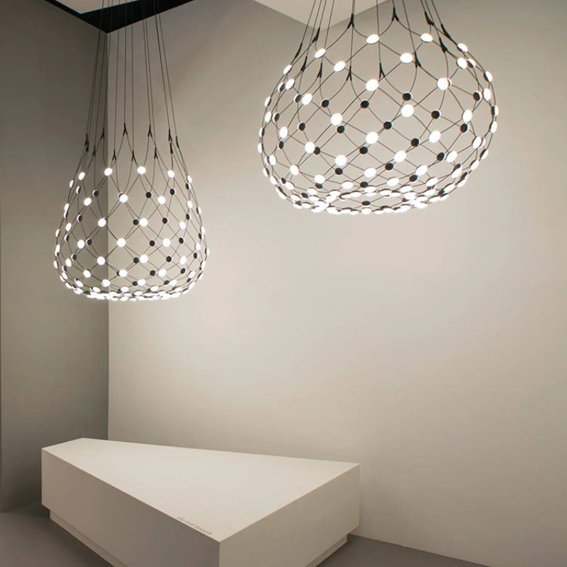 Lustre Designer italien Led nordique noir blanc salle à manger filet de pêche - vue 4 sur 10