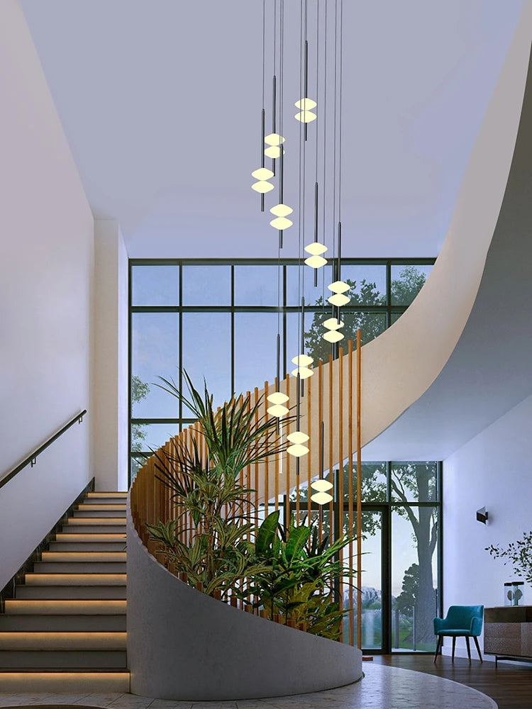 Nordic Staircase Long Chandelier Villa Duplex Chandelier Modern Light Luxury Conical Acrylic Design, 2023 New Pendant Light - vue 3 sur 12