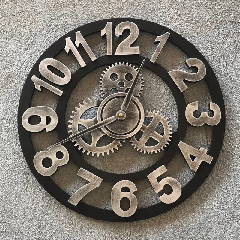 horloge murale à engrenages décor rustique style industriel - vue 9 sur 10