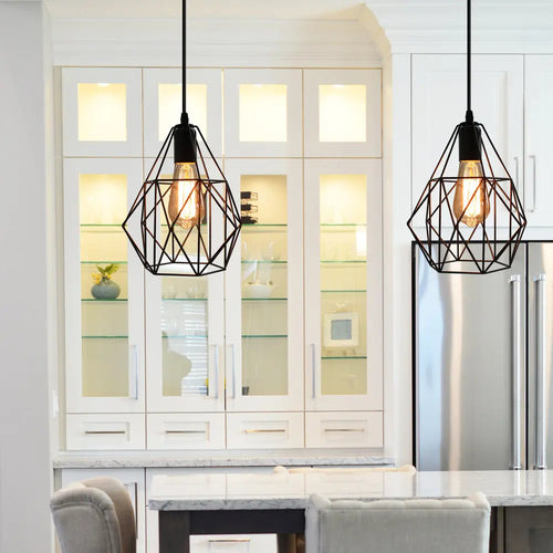 lustre industriel suspension led en métal cage rétro - vue 5 sur 11