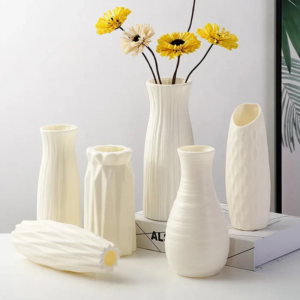 vase à fleurs en plastique style céramique décoration nordique pour maison - vue 2 sur 7