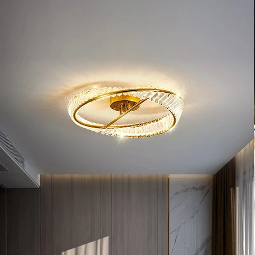 plafonnier led dimmable moderne avec anneaux de cristal - vue 2 sur 9