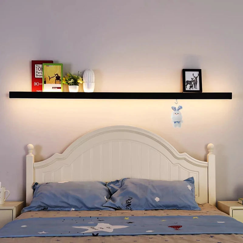 Applique salon canapé fond simple longue bande étagère lampe avec interrupteur protection des yeux chambre chevet éclairage mural - vue 5 sur 16