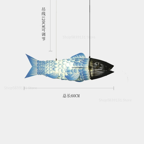 lustre en bambou style chinois créatif avec gros poisson - vue 12 sur 12