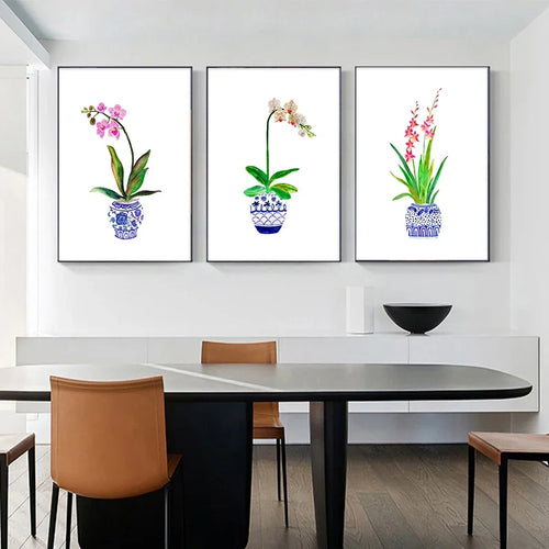 vase à fleurs aquarelle art mural pour décoration intérieure - vue 5 sur 7