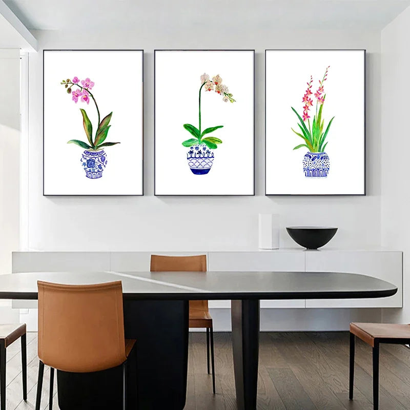 vase à fleurs aquarelle art mural pour décoration intérieure - vue 5 sur 7