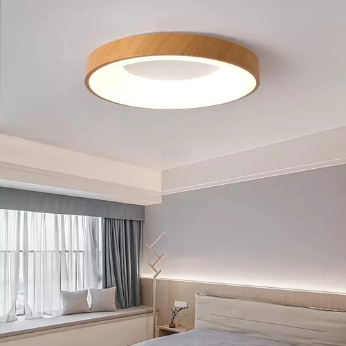 Plafonnier Led rond Ultra-fin en Grain de bois - vue 5 sur 16