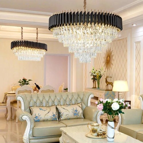 lustre led moderne de luxe en cristal luminaire rond ou long - vue 4 sur 18