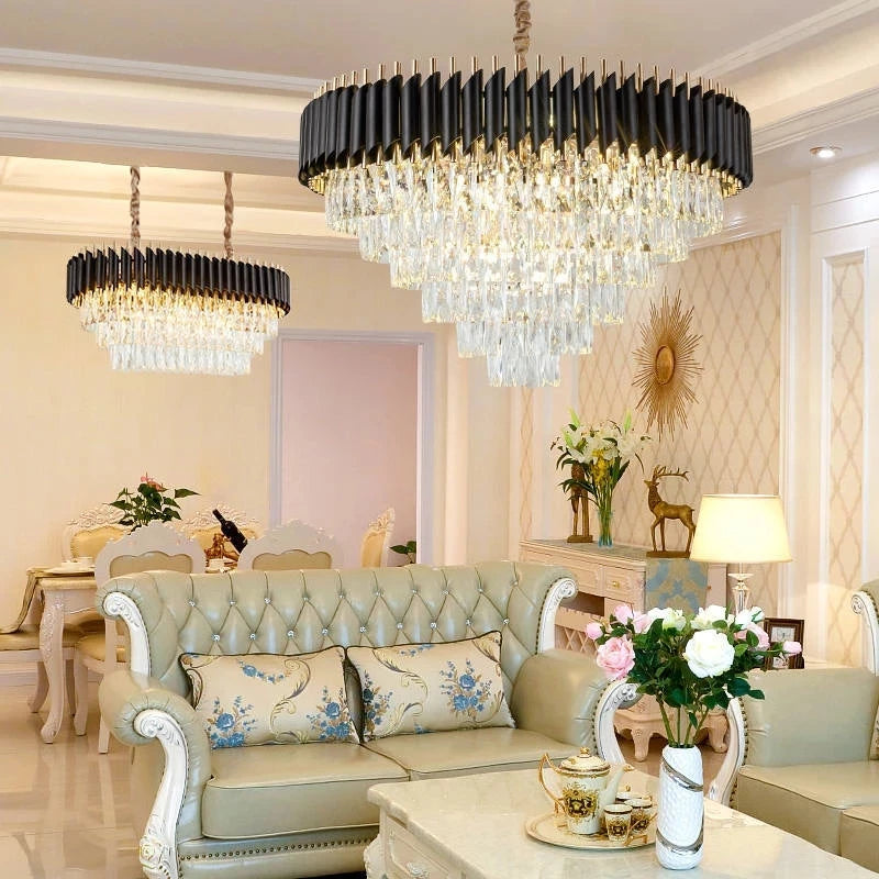 lustre led moderne de luxe en cristal luminaire rond ou long - vue 3 sur 18