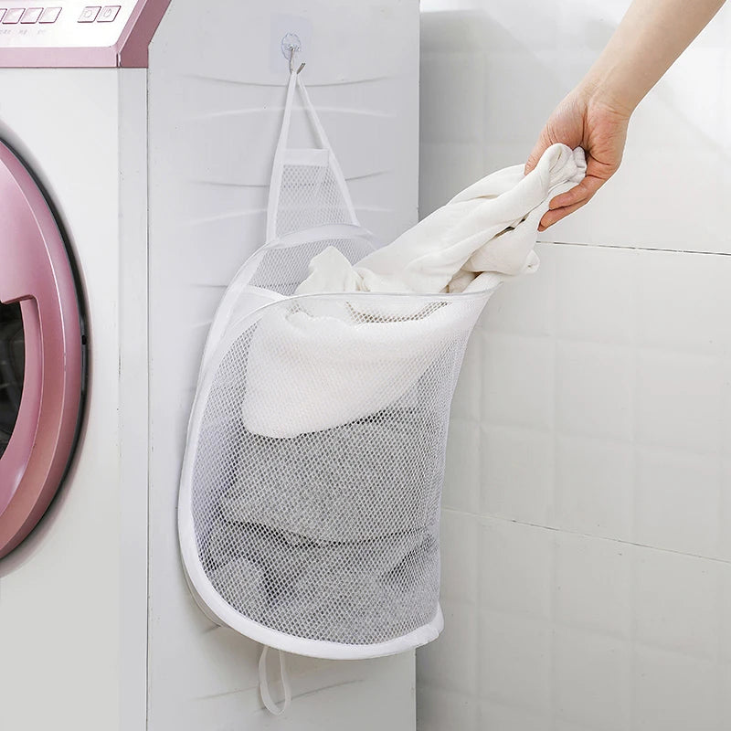 panier à linge pliable mural sac de rangement en filet portable - vue 5 sur 8