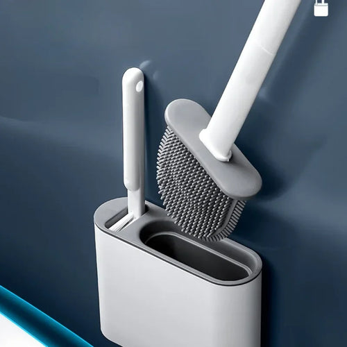 ensemble brosse toilette silicone avec support mural accessoires nettoyage - vue 3 sur 8
