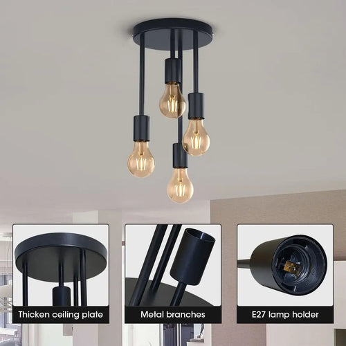 Plafonnier 5 lampes Vintage noir industriel - vue 3 sur 8