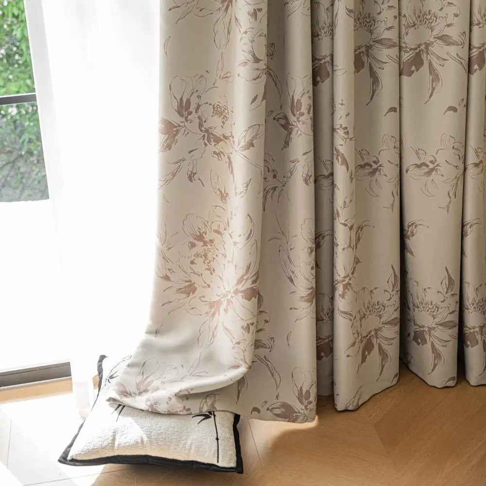 Rideau occultant motifs floraux style chinois chambre salon - vue 4 sur 8
