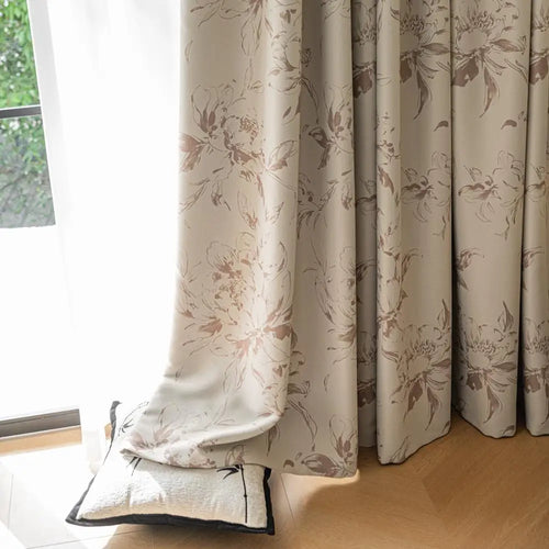 Rideau occultant motifs floraux style chinois chambre salon - vue 5 sur 8