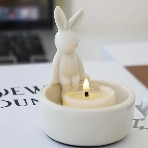bougeoir décoratif en céramique en forme de lapin pour Pâques - vue 3 sur 7