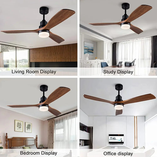 ventilateur de plafond bois 3 pales avec lumière et télécommande - vue 7 sur 8