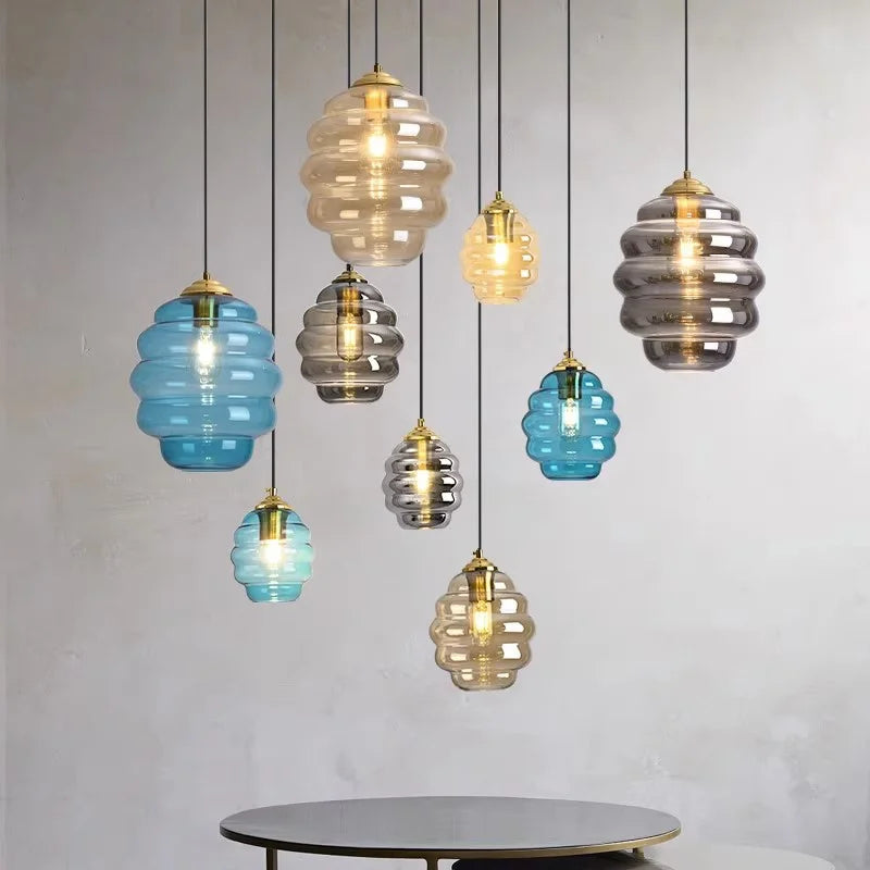 suspension moderne en verre teinté pour décoration intérieure - vue 3 sur 24