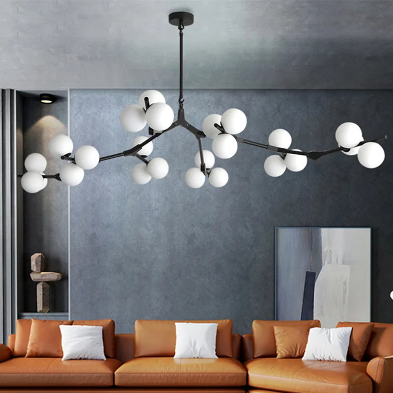 lustre en verre avec branches d'arbre et boules lumineuses - vue 3 sur 12