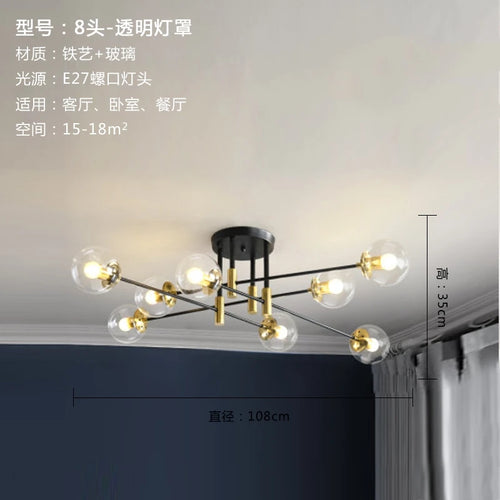 lustre nordique moderne led avec boules de verre - vue 9 sur 18