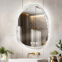 miroir à led irrégulier avec cadre en verre rétroéclairé réglage 3 couleurs