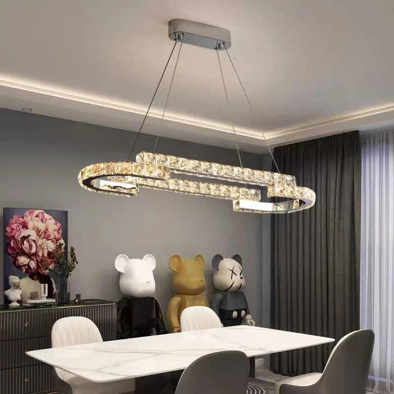 lustre nordique en cristal acier inoxydable miroir led intérieur - vue 3 sur 12