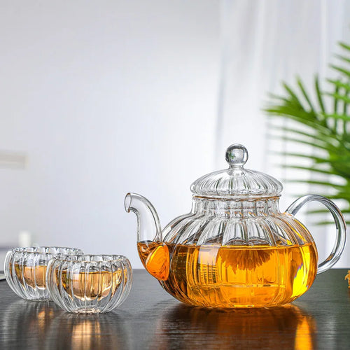 théière verre citrouille rayée filtre floral résistante chaleur - vue 7 sur 6