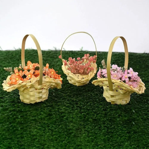 mini paniers tressés pour fleurs avec poignée décorations de fête et mariage - vue 2 sur 13