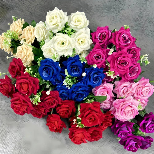 décoration mariage bouquet de roses artificielles en soie 7 têtes - vue 4 sur 14