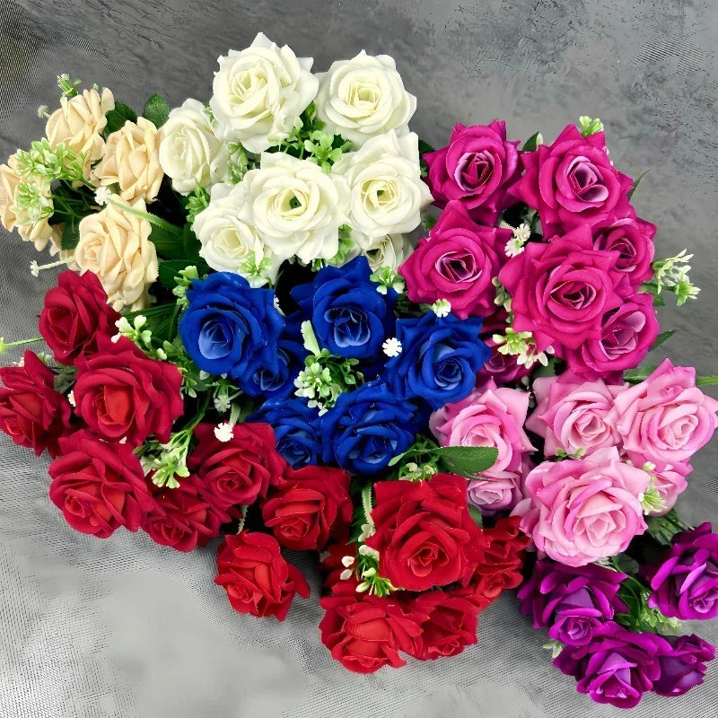 décoration mariage bouquet de roses artificielles en soie 7 têtes - vue 3 sur 14