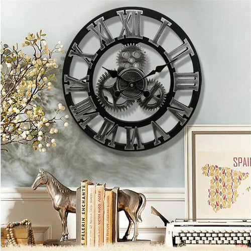 horloge murale rétro en bois style industriel pour décoration artistique - vue 4 sur 10