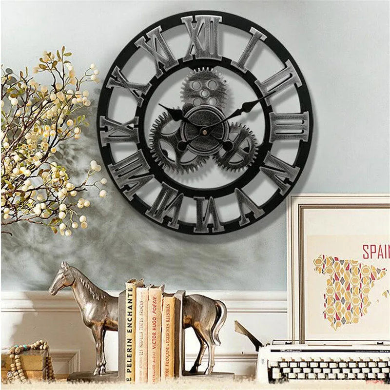 horloge murale rétro en bois style industriel pour décoration artistique - vue 3 sur 10