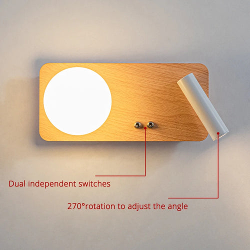 applique murale led en bois massif simple lampe décorative d'étude à haricots magiques - vue 5 sur 12
