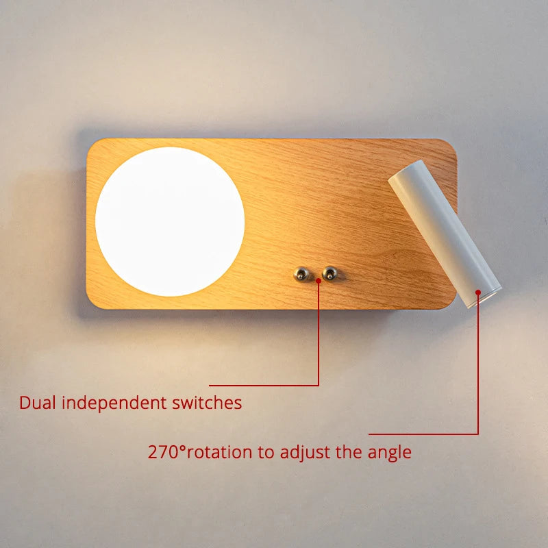 applique murale led en bois massif simple lampe décorative d'étude à haricots magiques - vue 5 sur 12