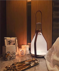 lampe de chevet portable en cuir avec chargeur tactile