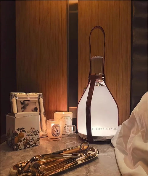 lampe de chevet portable en cuir avec chargeur tactile