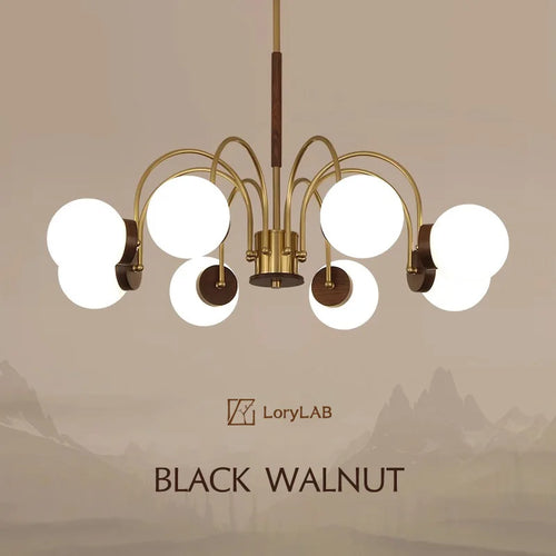 Walnut Wood chandelier lights, Wabi-sabi Modern style, Living Room lighting for Bedroom, Bedside, Living, Dining Room, Showcase - vue 2 sur 9