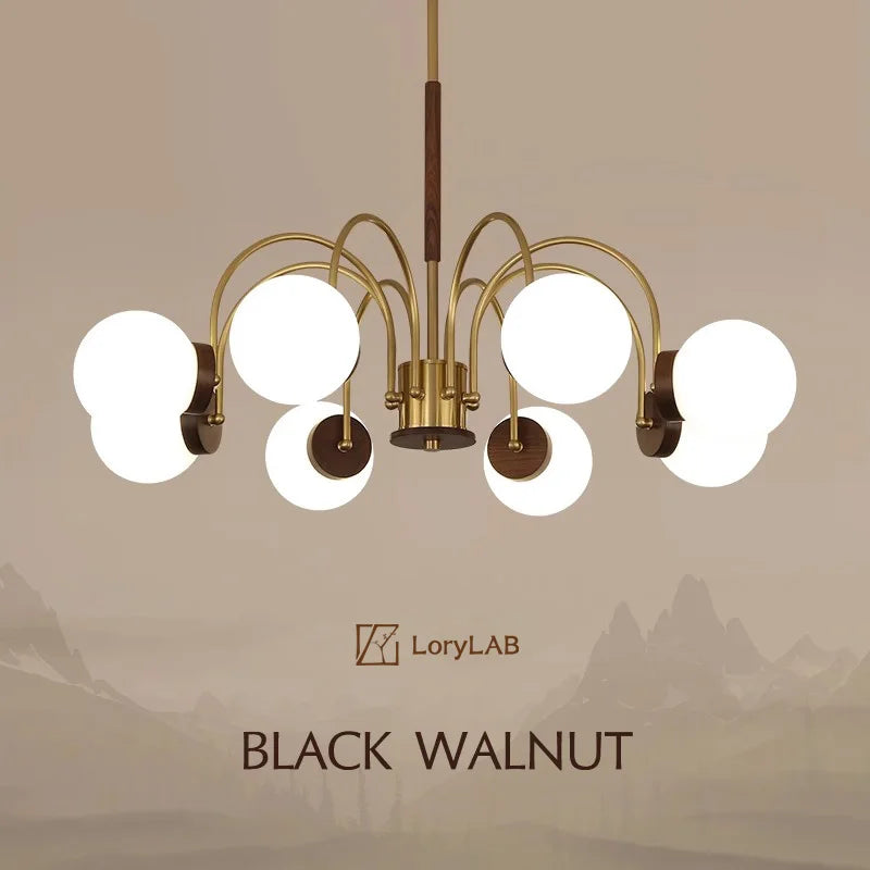 Walnut Wood chandelier lights, Wabi-sabi Modern style, Living Room lighting for Bedroom, Bedside, Living, Dining Room, Showcase - vue 1 sur 9