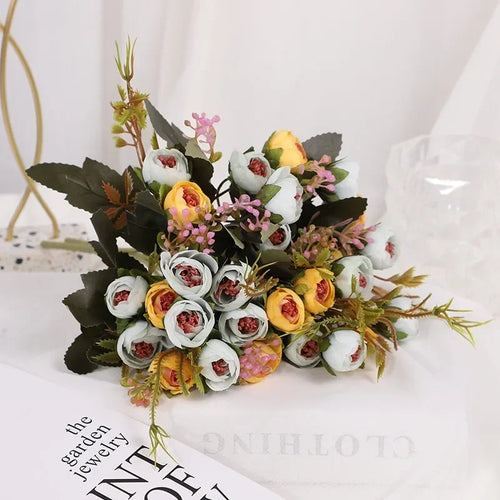 fleurs artificielles en soie bouquet de camélia décoratif - vue 7 sur 11