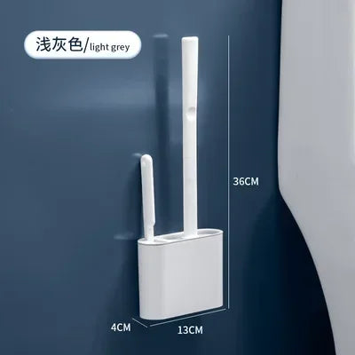 ensemble brosse toilette silicone avec support mural accessoires nettoyage - vue 8 sur 8