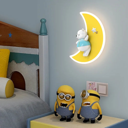 applique murale ours blanc lampe lune pour chambre enfant - vue 4 sur 7