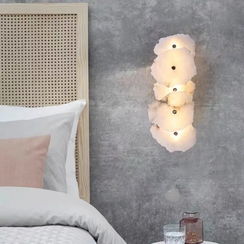 Applique murale moderne en laiton LED longue lampe en marbre naturel 	 de luxe éclairage applique chambre salon salle à manger couloir lumière - vue 4 sur 12