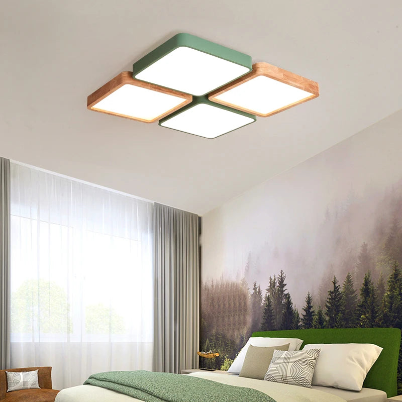 plafonnier nordique encastré rectangle led bois macaron - vue 6 sur 12