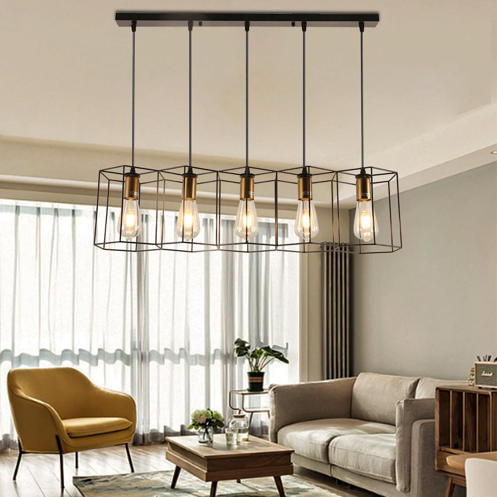 Loft Industrial Style Hexagonal Iron Art Dining Room Chandelier Retro Living Room Bedroom Lamp Bar Edison Creative Lamps - vue 1 sur 16